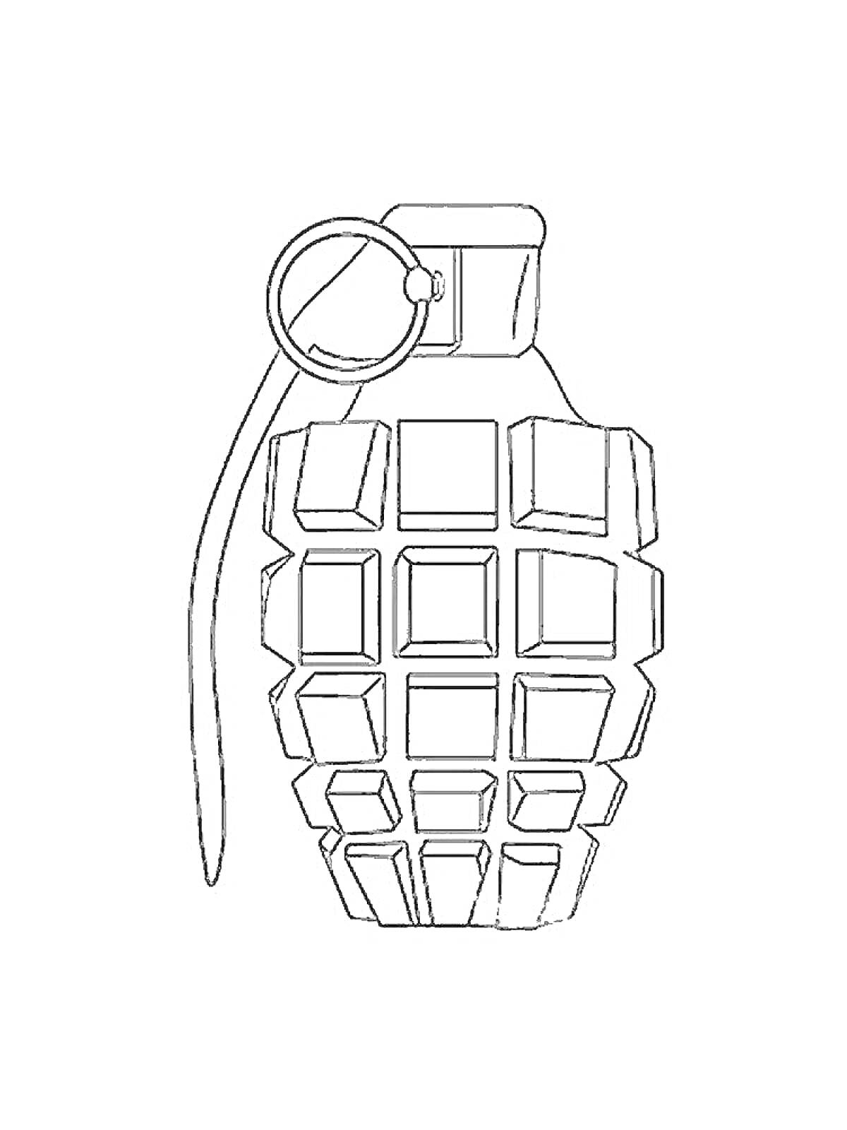 На раскраске изображено: Граната, Оружие, Бомба, Кольцо