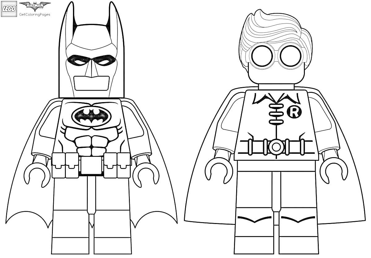 На раскраске изображено: Лего, Бэтмен, Плащ, Супергерои, Игрушки