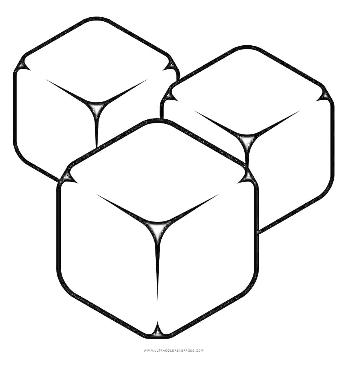 На раскраске изображено: Кубики, Геометрия, Фигуры, Три, Контур