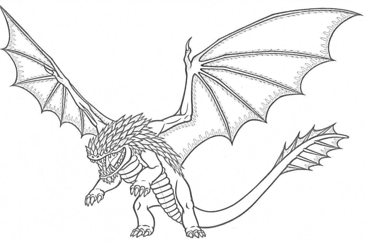 Раскраска Дракон с большими крыльями и острым хвостом из фильма 