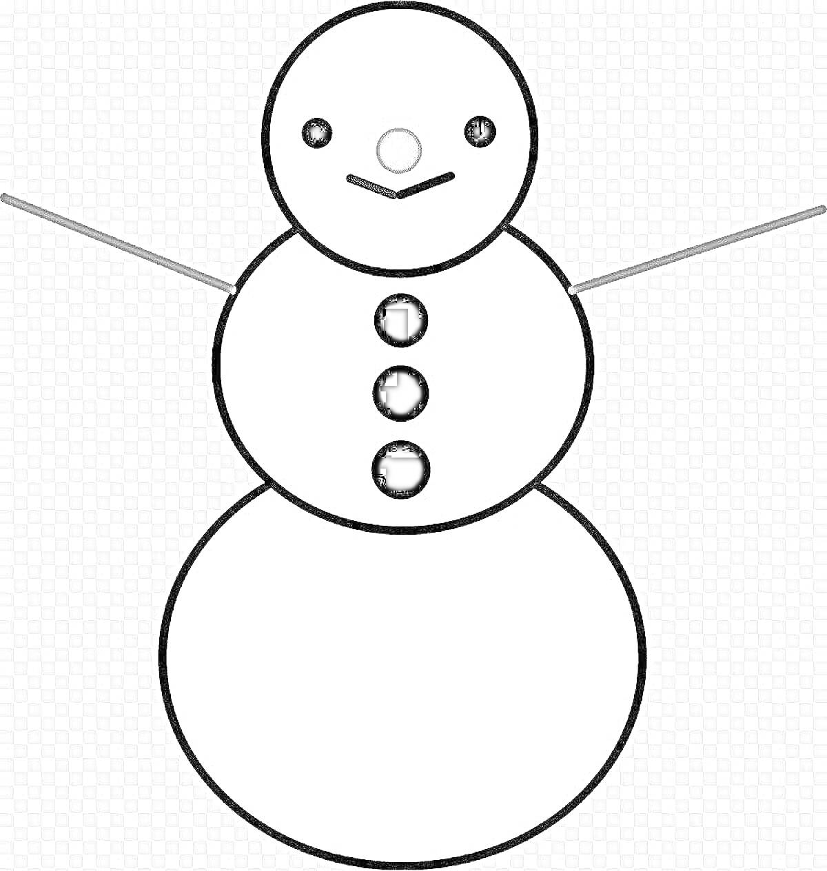 На раскраске изображено: Зима, Пуговицы, Глаза, Нос, Рот, Снежный человек