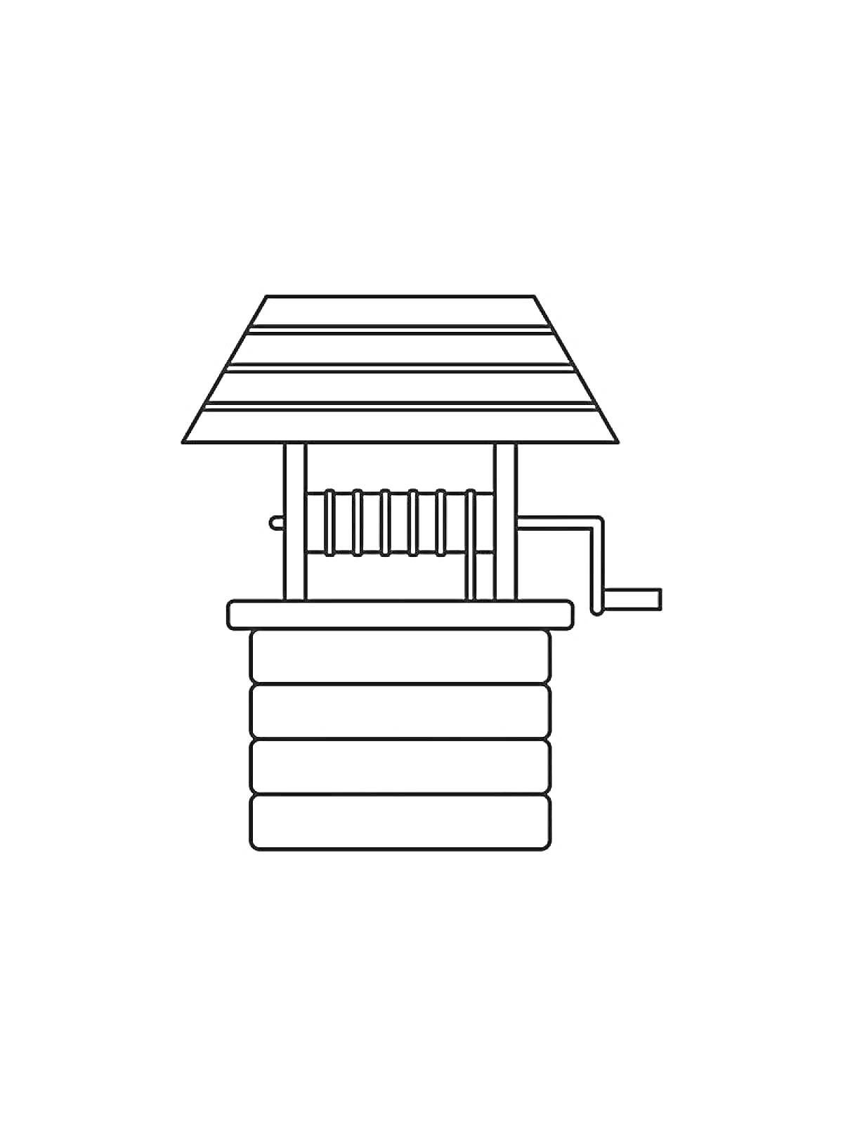 Раскраска Колодец с крышей, воротом и ручкой