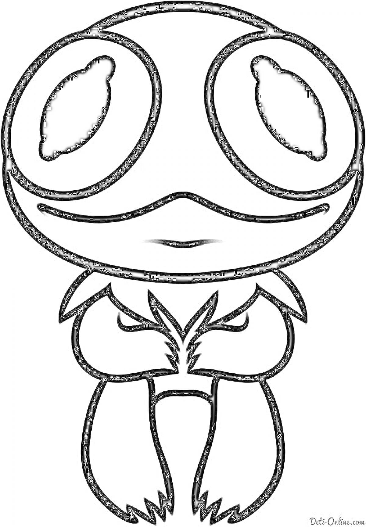 Раскраска Лягушка с большими глазами из Tik Tok с заостренными лапками и крупной головой