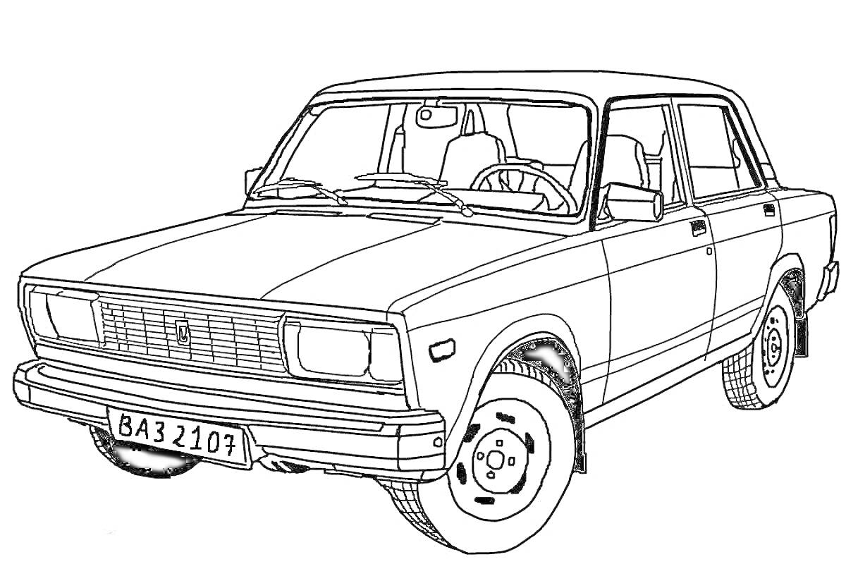 Раскраска Автомобиль ВАЗ-2107 с регистрационным номером БА 32107