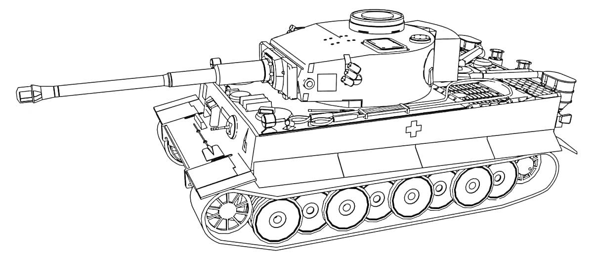На раскраске изображено: Танк, Тигр, Вторая мировая война, Военная техника, Немецкий танк, Гусеницы, Броня, Пушка, Военная машина