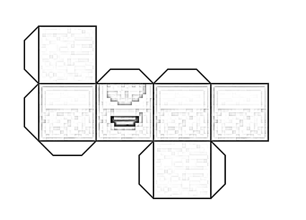 Раскраска Шаблон для сборки куба с текстурой булыжника и раздатчика