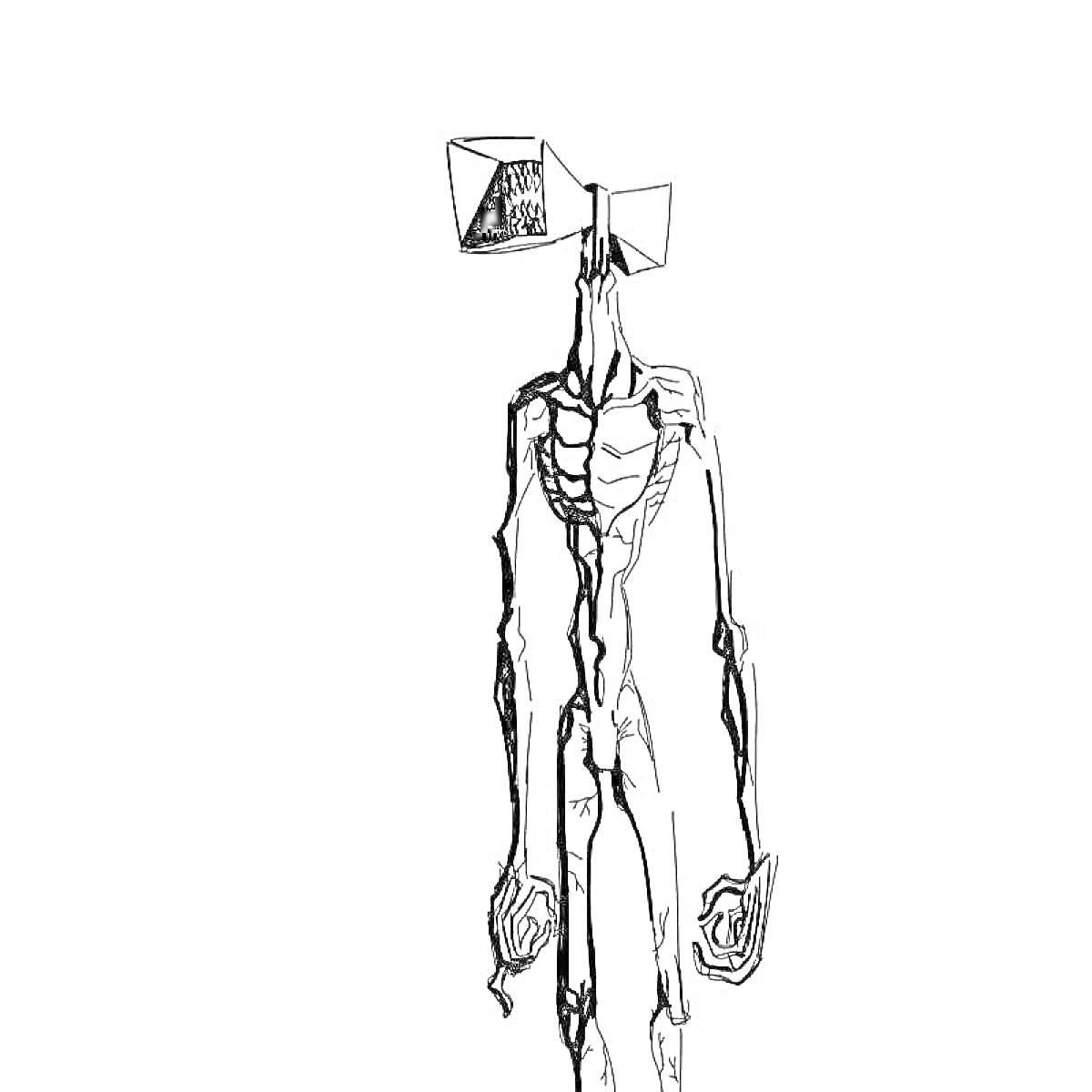 Раскраска Лампоголовый монстр с худым телом и двумя лампами в качестве головы