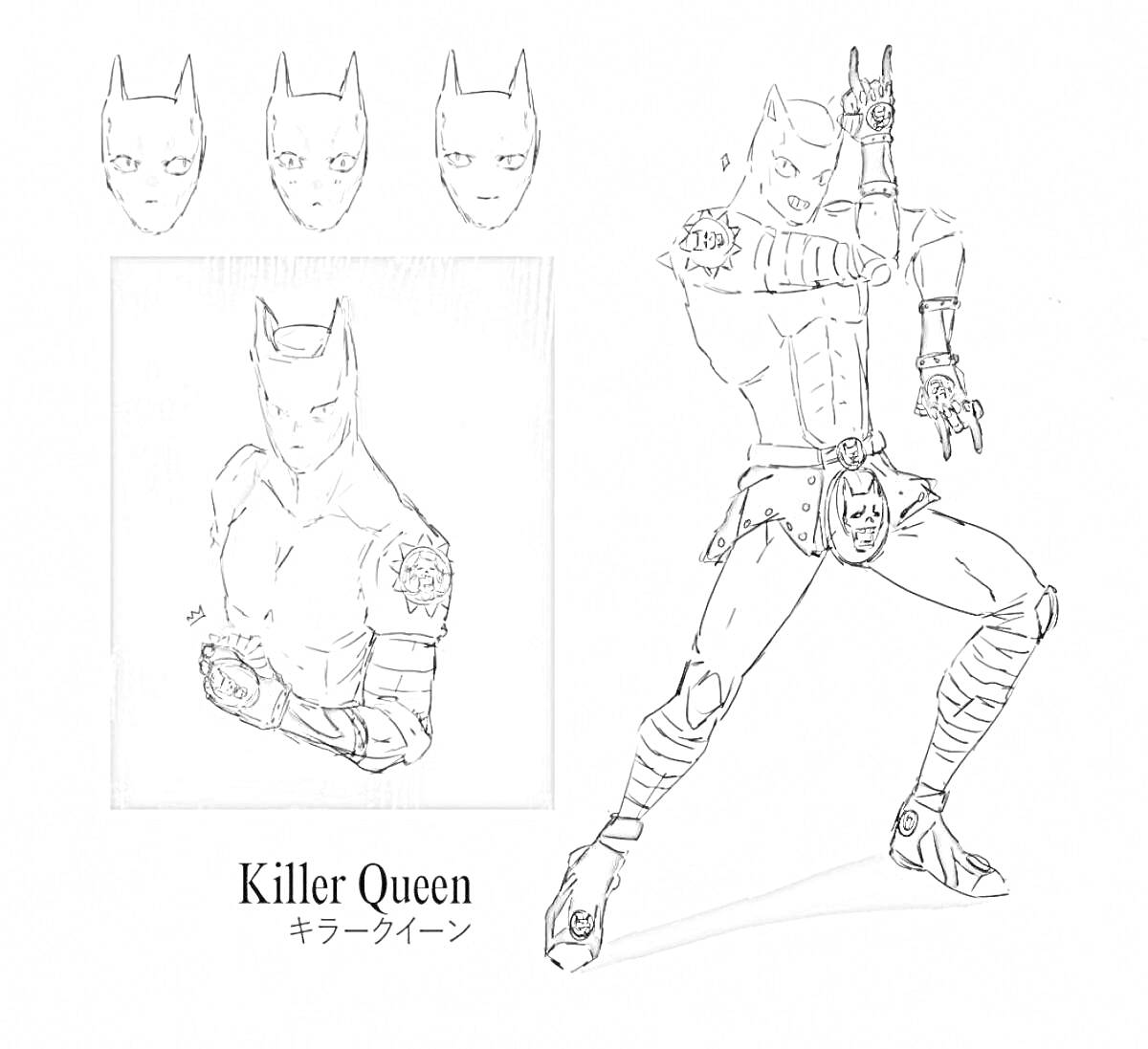 Раскраска Киллер Квин - три варианта лица, портрет, полный рост с атакующей позой