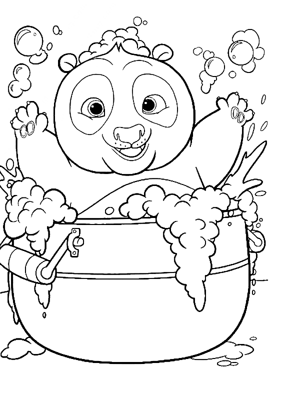 Раскраска Панда в ванной с пеной и пузырями