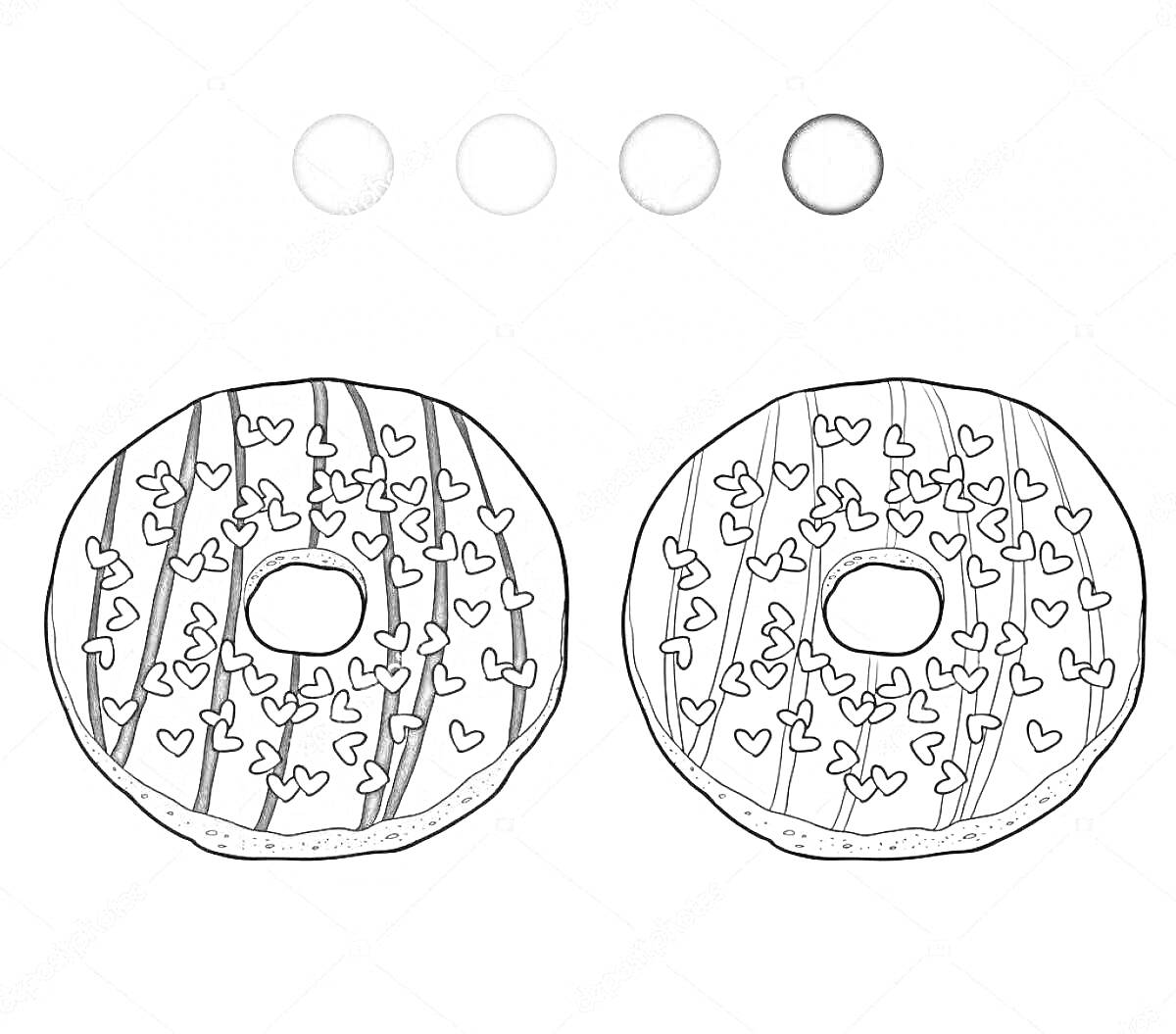 На раскраске изображено: Пончик, Сладости, Глазурь, Еда