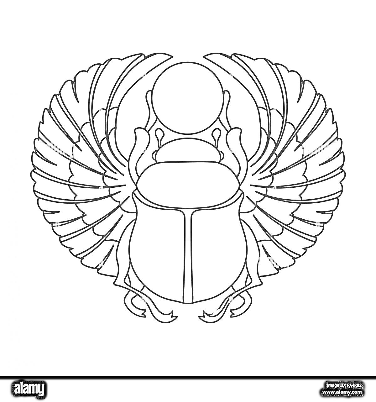 Раскраска Древний египетский жук-скарабей с солнечным диском и крыльями