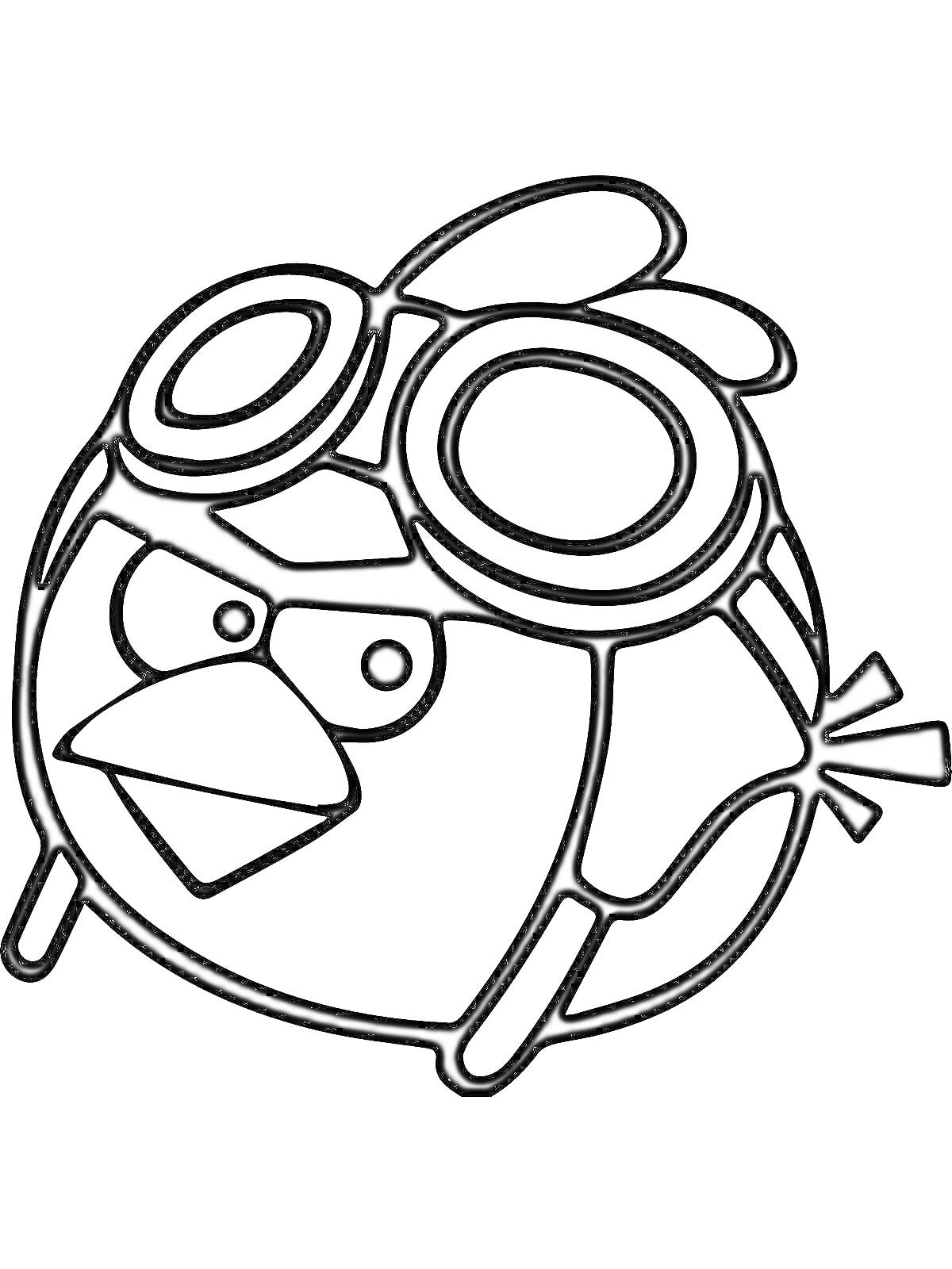 Раскраска Птица из Энгри Бердз с защитными очками на голове