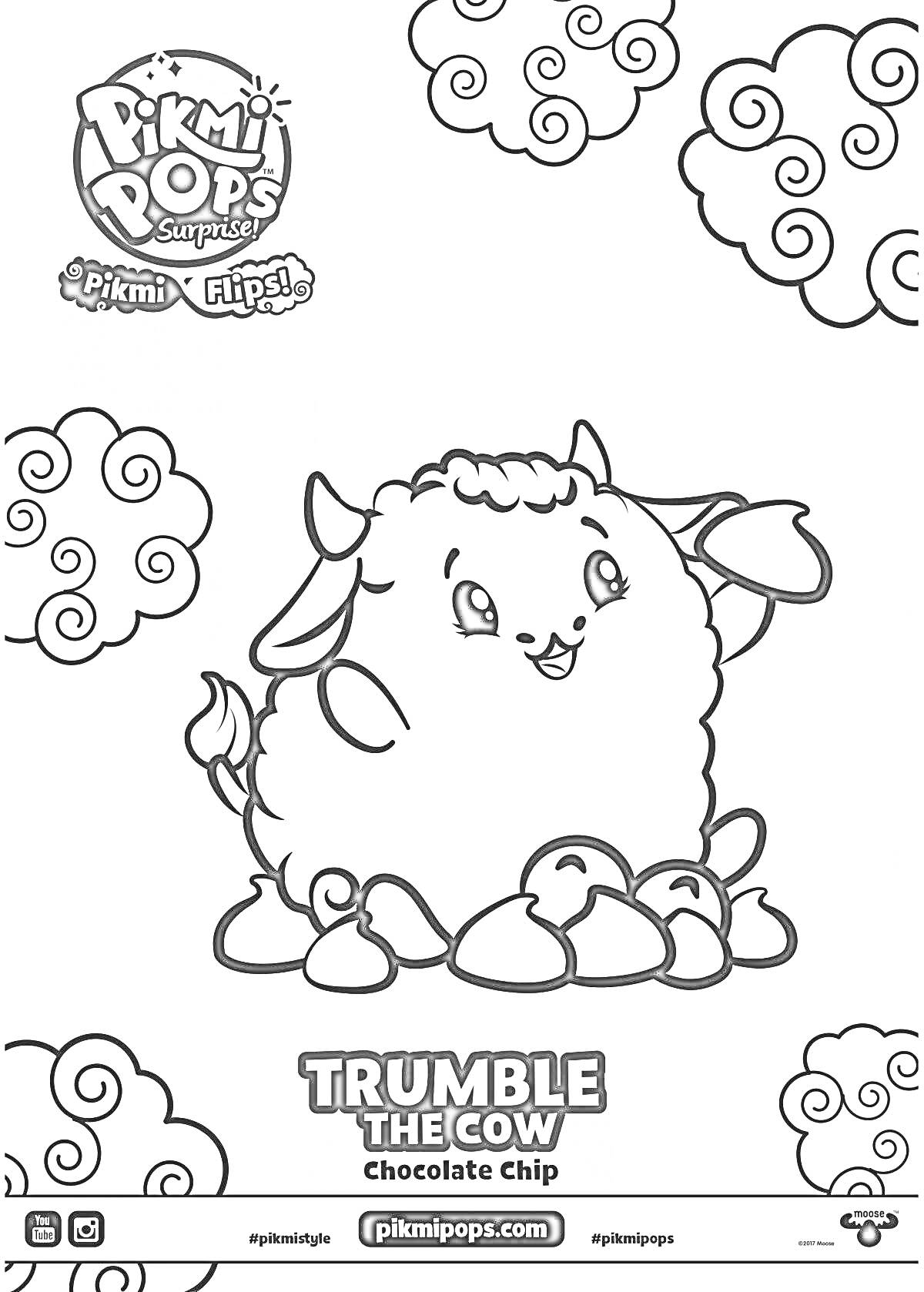 Раскраска Trumble the Cow, облака, шоколадные чипсы