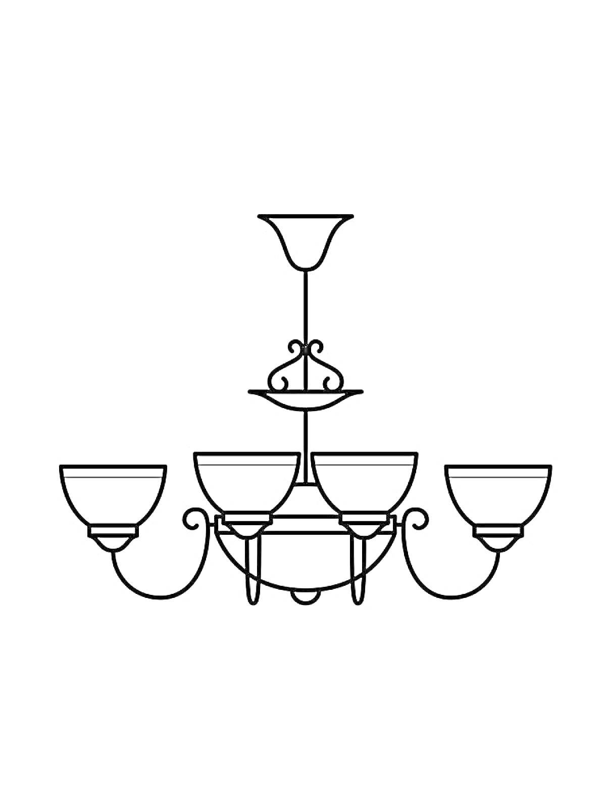 Раскраска Люстра с пятью плафонами и декоративными элементами