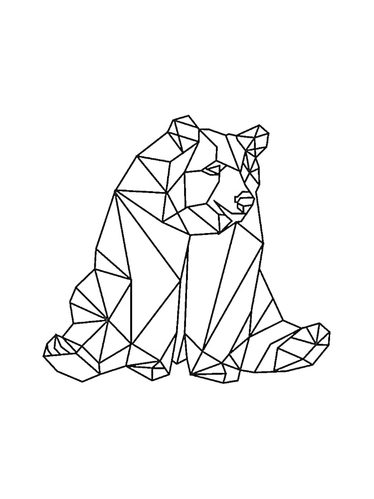 На раскраске изображено: Оригами, Медведь, Геометрические формы, Животные