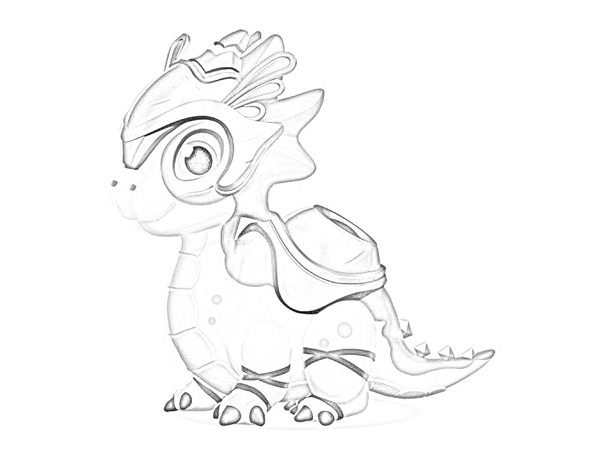 Раскраска Дракон в шлеме и доспехах