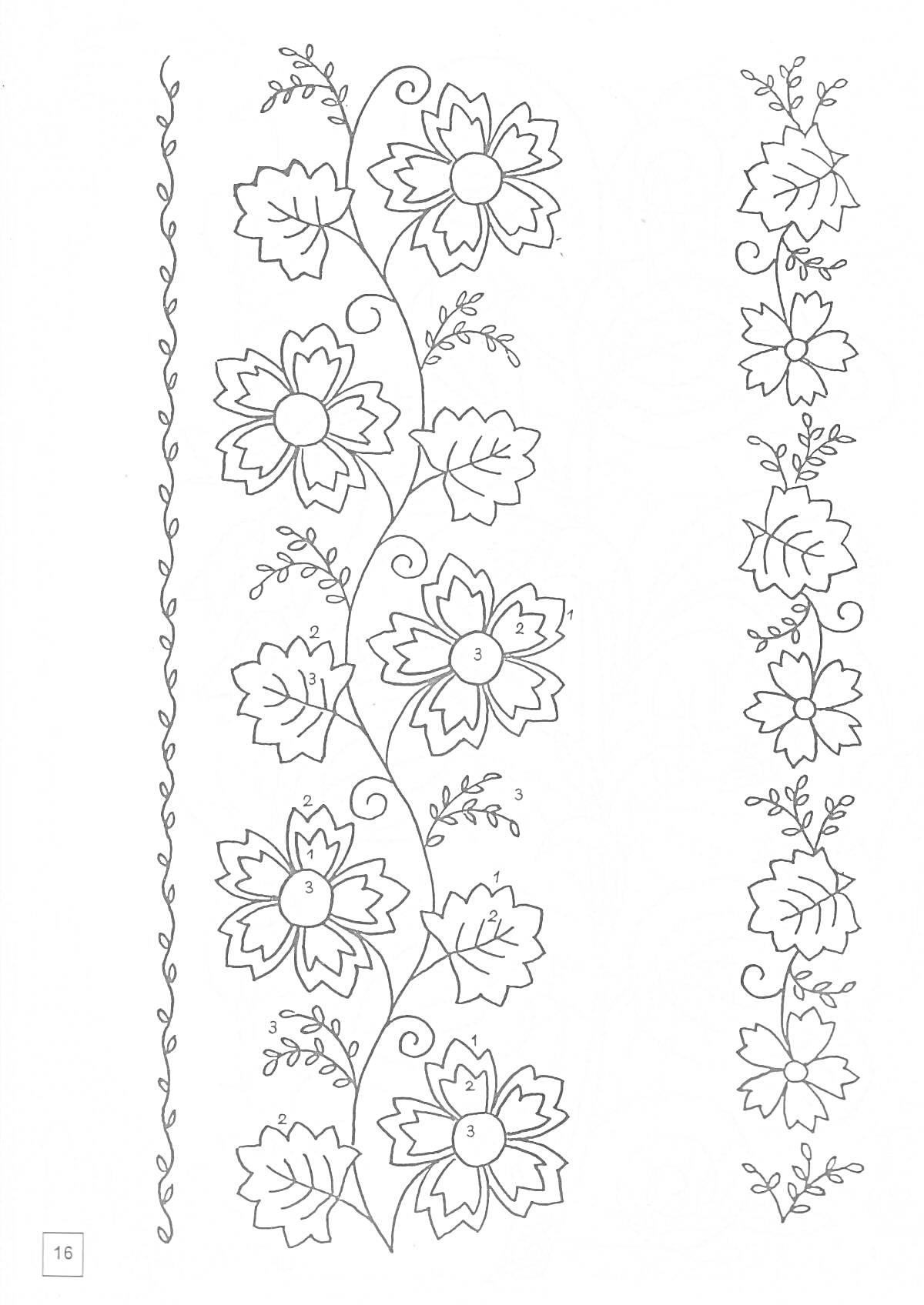 Раскраска Орнамент в полосе с цветами и листьями