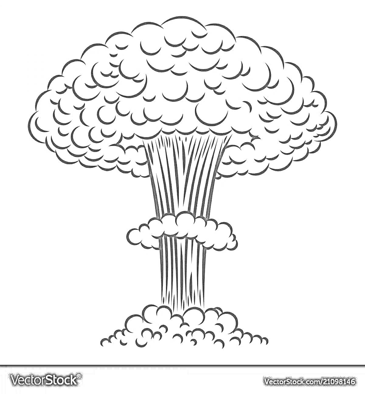 Раскраска Ядерный взрыв с грибовидным облаком