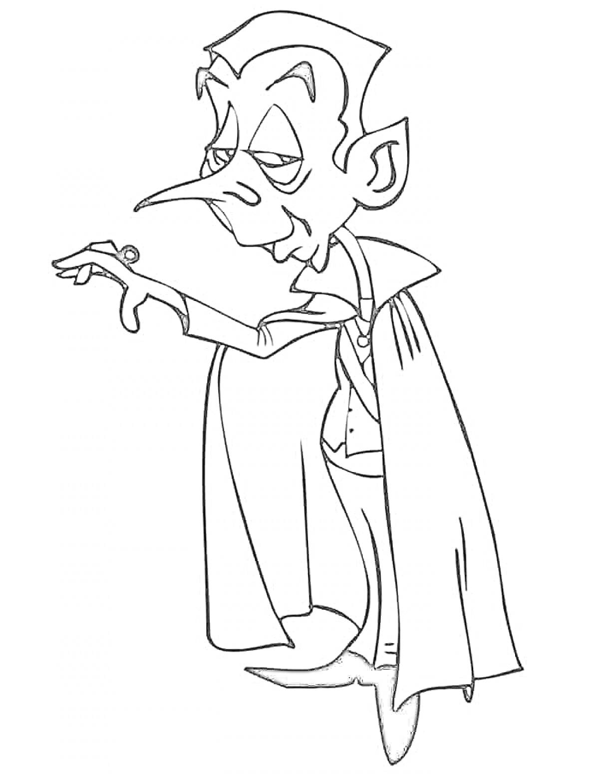 Раскраска Вампир в плаще с поднятой рукой