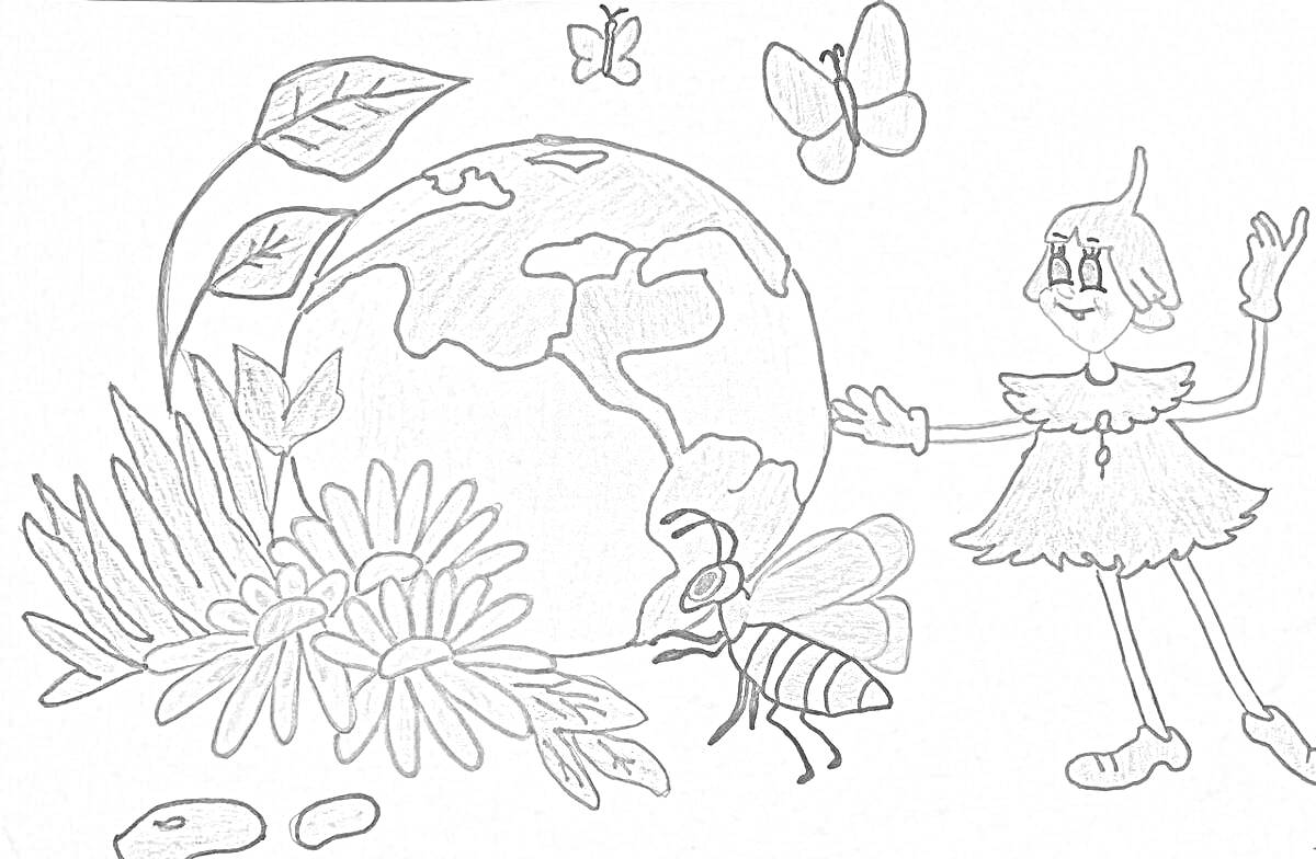 На раскраске изображено: Земля, Цветы, Природа, Экология
