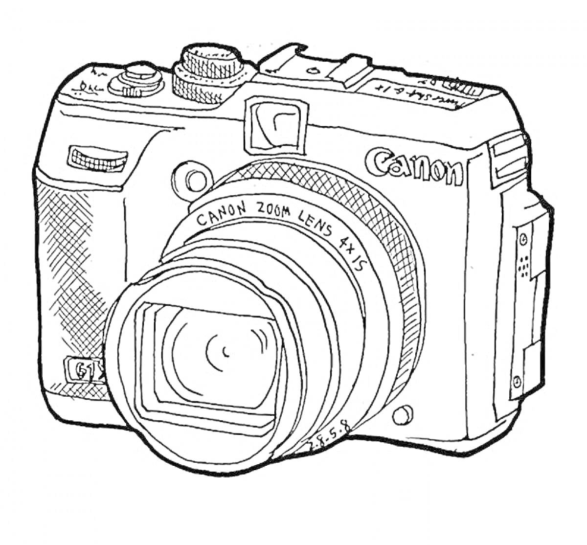 Раскраска Фотоаппарат Canon с зум-объективом