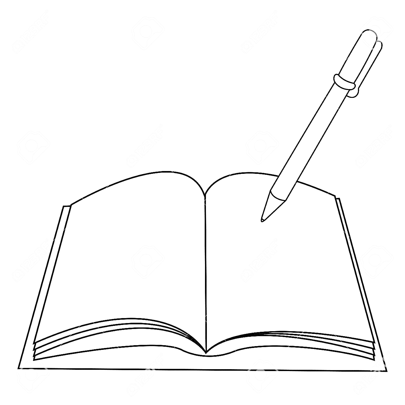На раскраске изображено: Тетрадь, Ручка, Письменные принадлежности