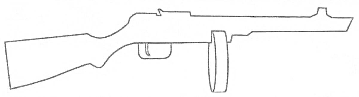 На раскраске изображено: Ппш, Оружие, Автомат, Деревянный приклад, Военное оружие, Контурные рисунки
