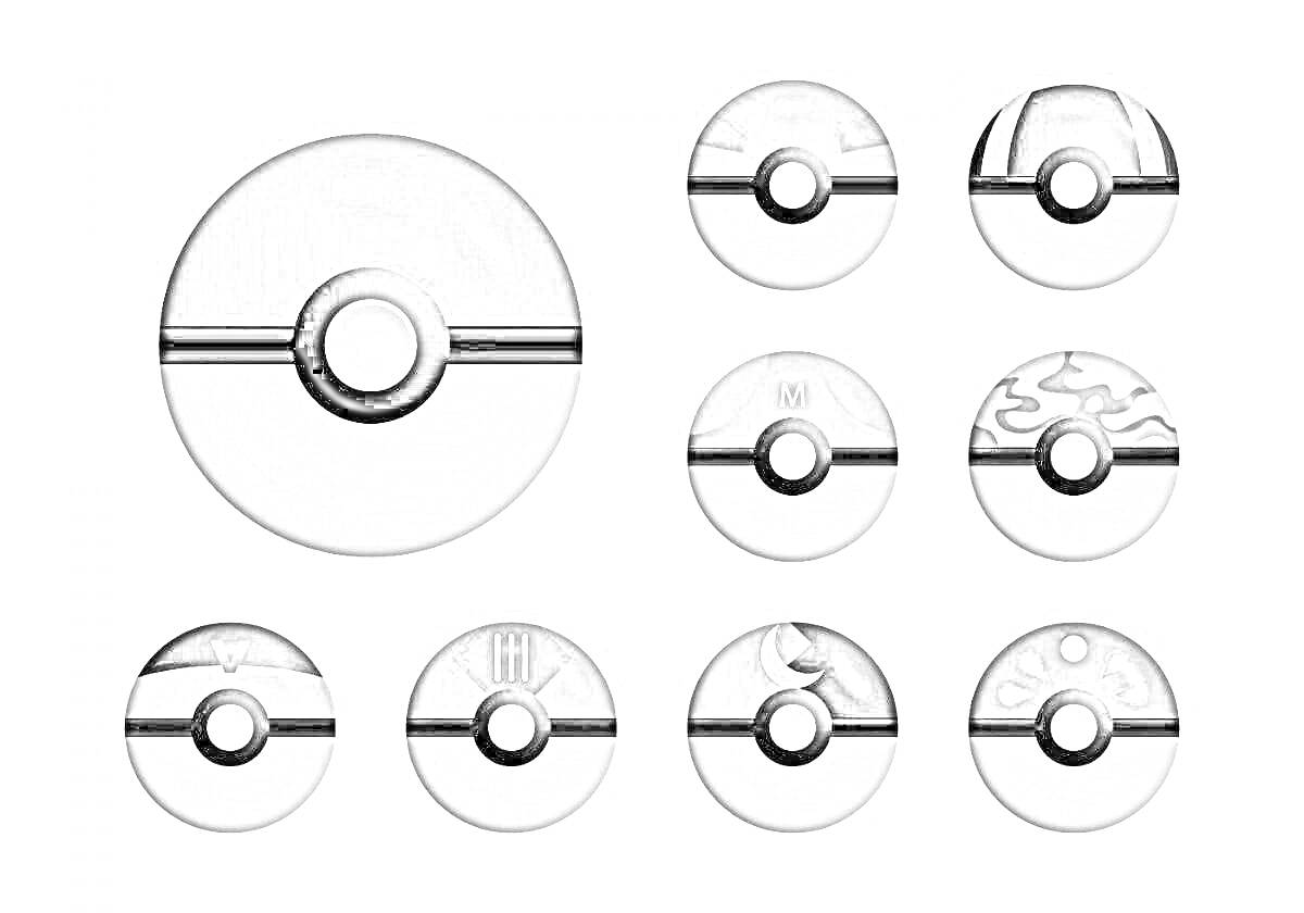 Раскраска Восемь различных покеболов