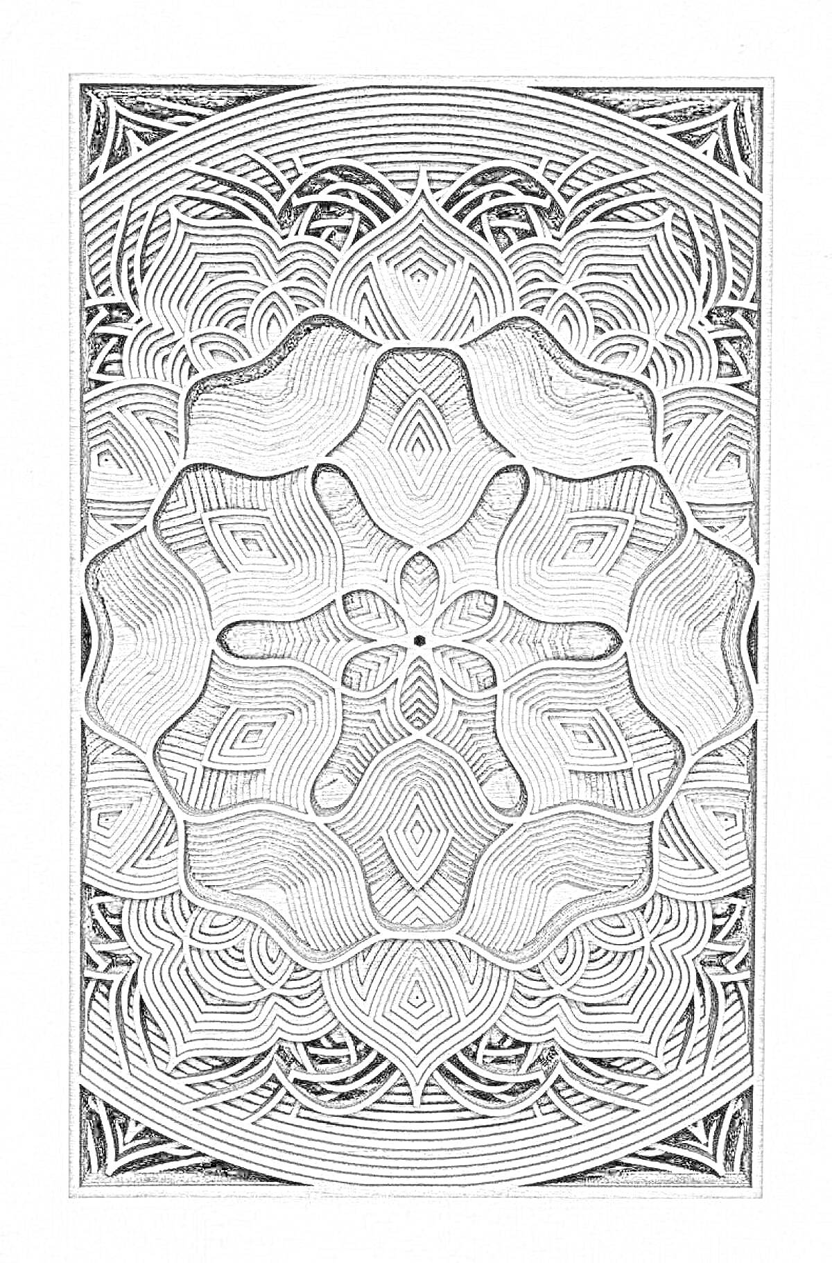 Раскраска Многослойное искусство из фанеры с абстрактными волнистыми и геометрическими узорами