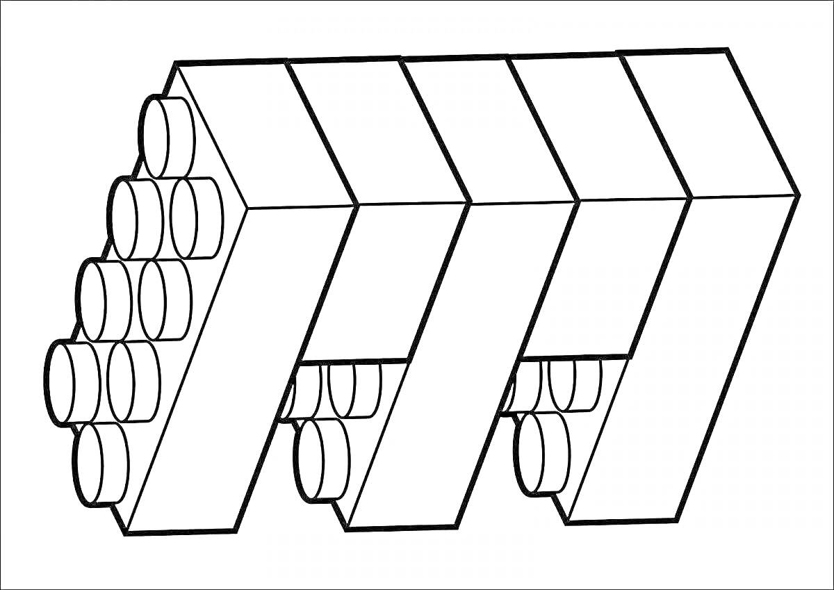 Лего-конструкция из прямоугольных блоков со столбиками сверху