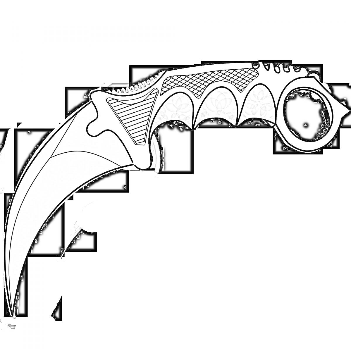 На раскраске изображено: Керамбит, Нож, Оружие, Игра, Standoff 2, Кольцо