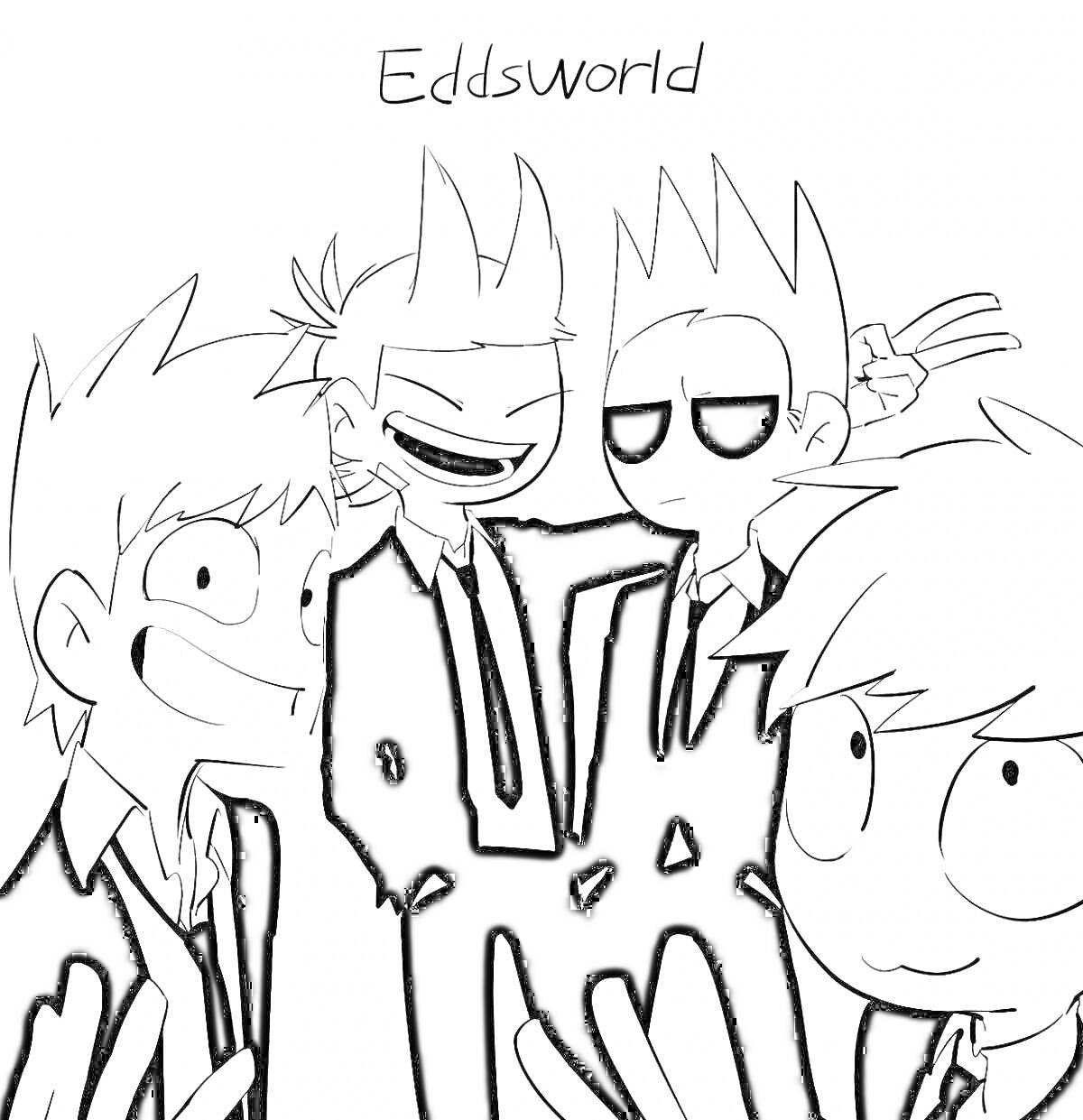 Раскраска Персонажи в костюмах из Eddsworld