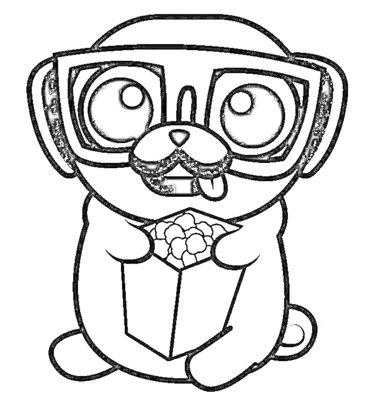 Раскраска Собака в очках с попкорном