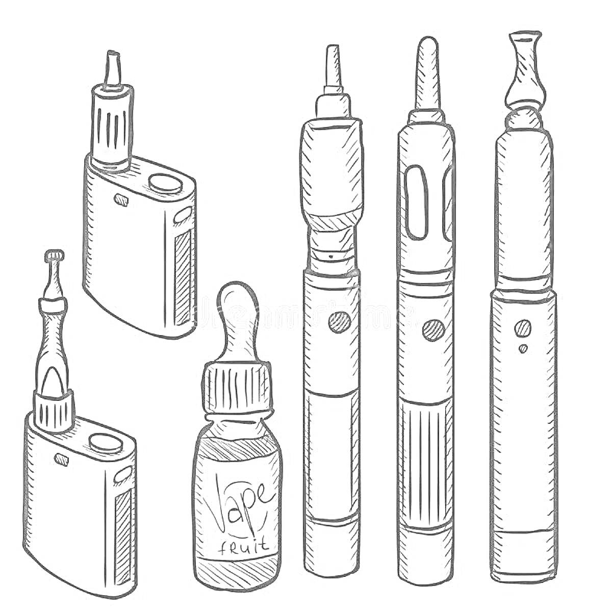 На раскраске изображено: Вейп, Вейпинг, Жидкость для вейпа, Парение, Электронные сигареты