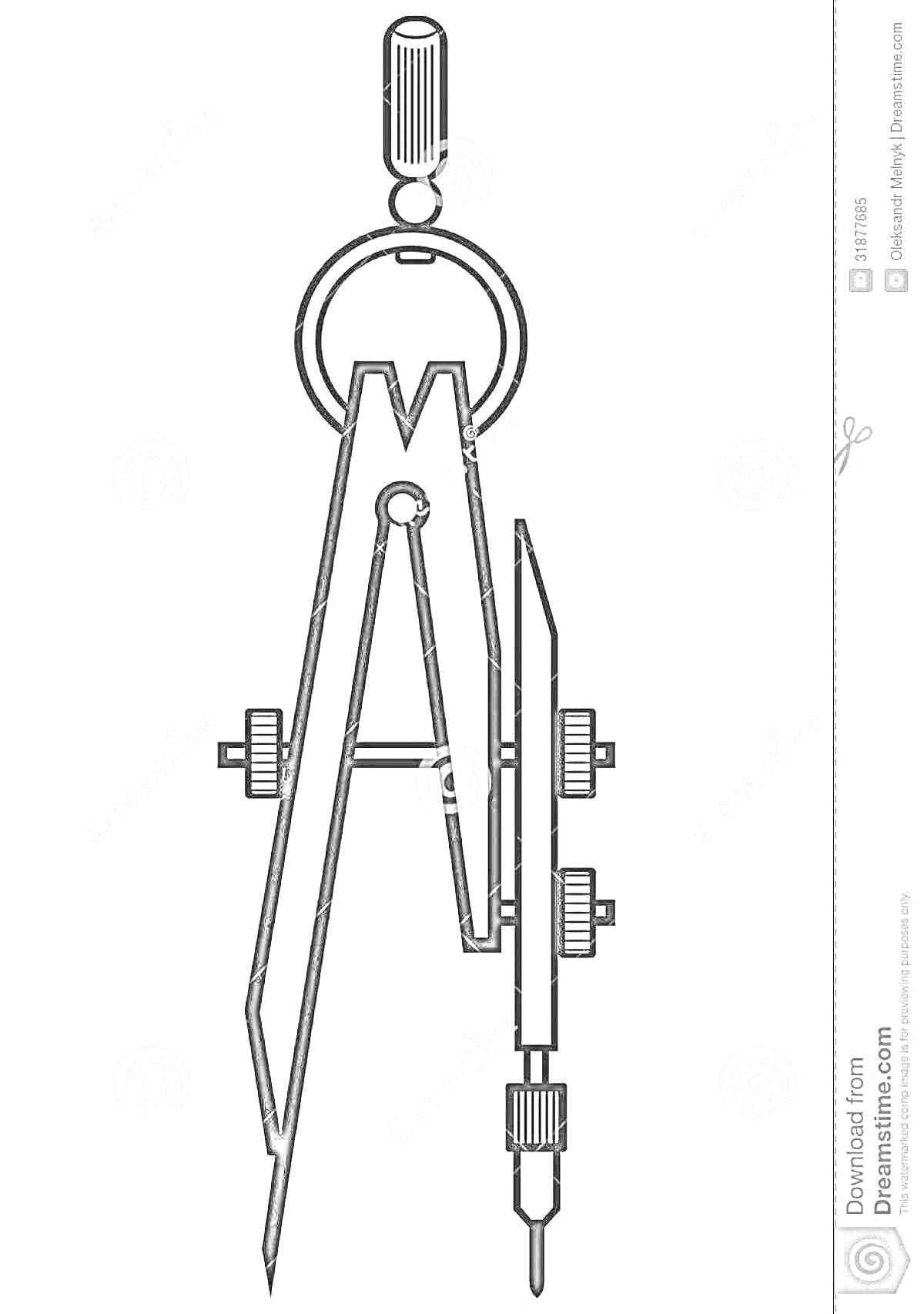 Раскраска Циркуль с регулируемыми винтами и карандашным держателем