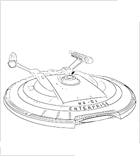 Раскраска Космический корабль с двумя двигателями и надписью NX-01 ENTERPRISE