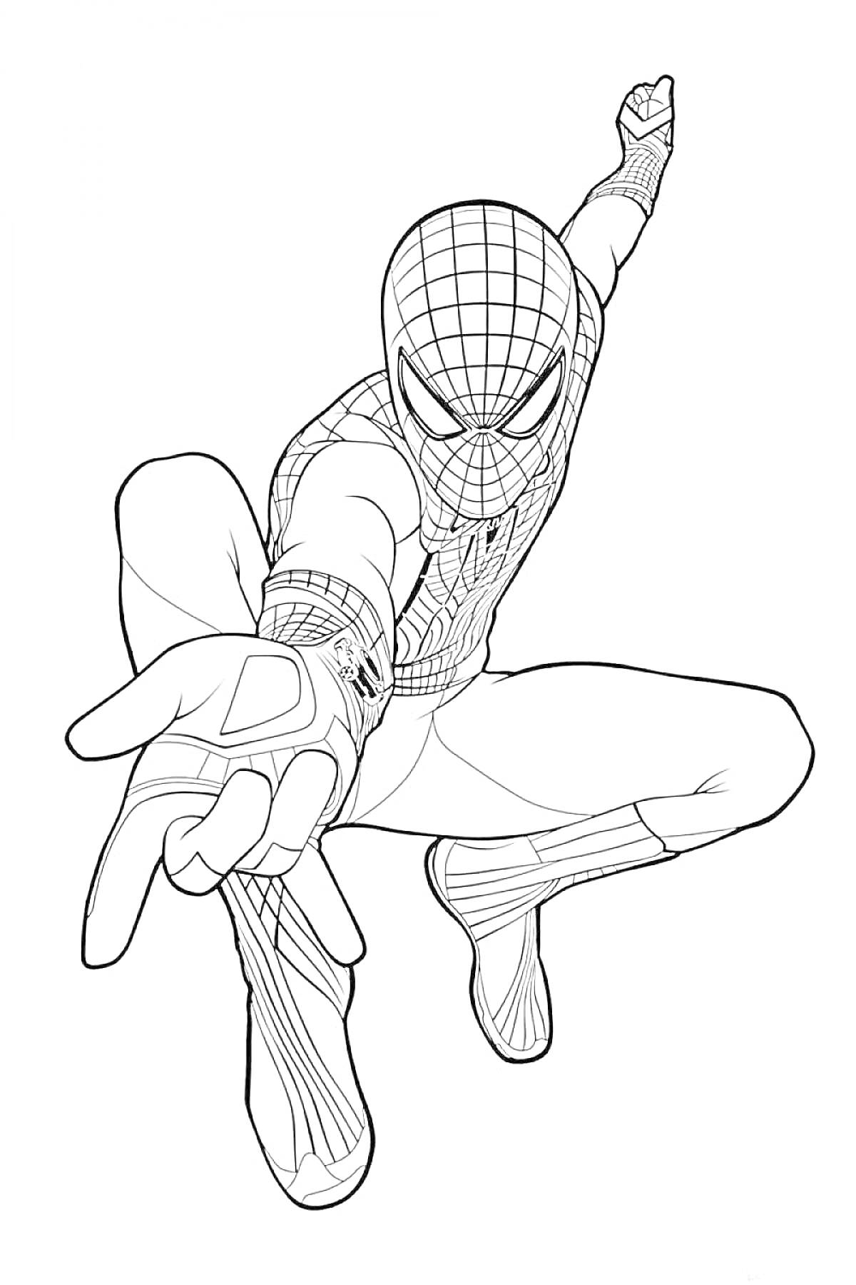 Раскраска Человек в костюме супергероя, выпускающий паутину