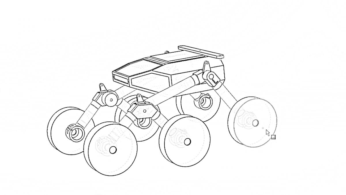 Раскраска марсоход с шестью колесами и солнечными панелями