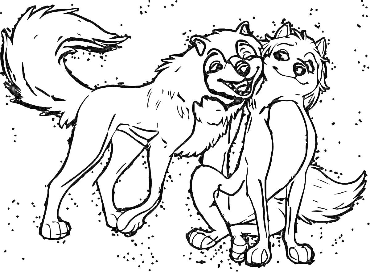Раскраска Два улыбающихся волка обнимаются