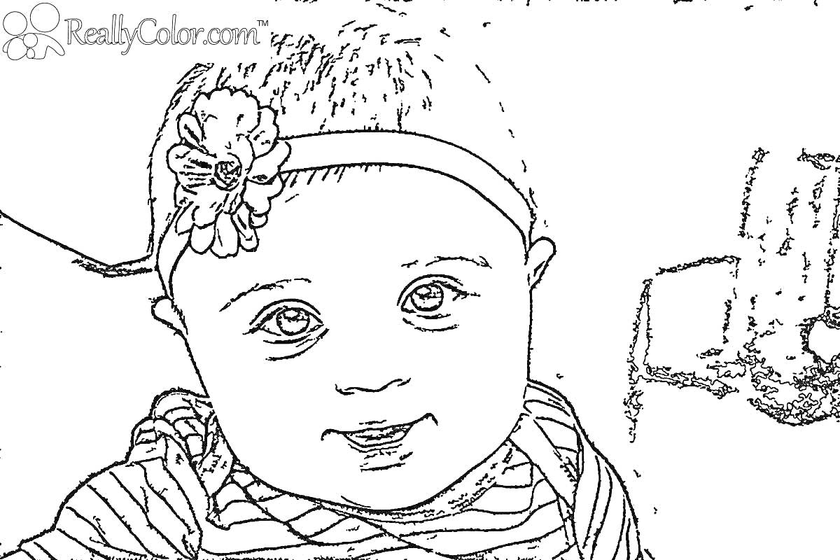 Раскраска Малыш в полосатом костюме с цветком на повязке