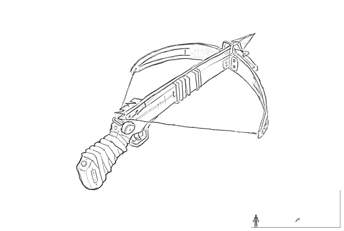 На раскраске изображено: Арбалет, Майнкрафт, Minecraft, Оружие, Тетива, Рукоятка