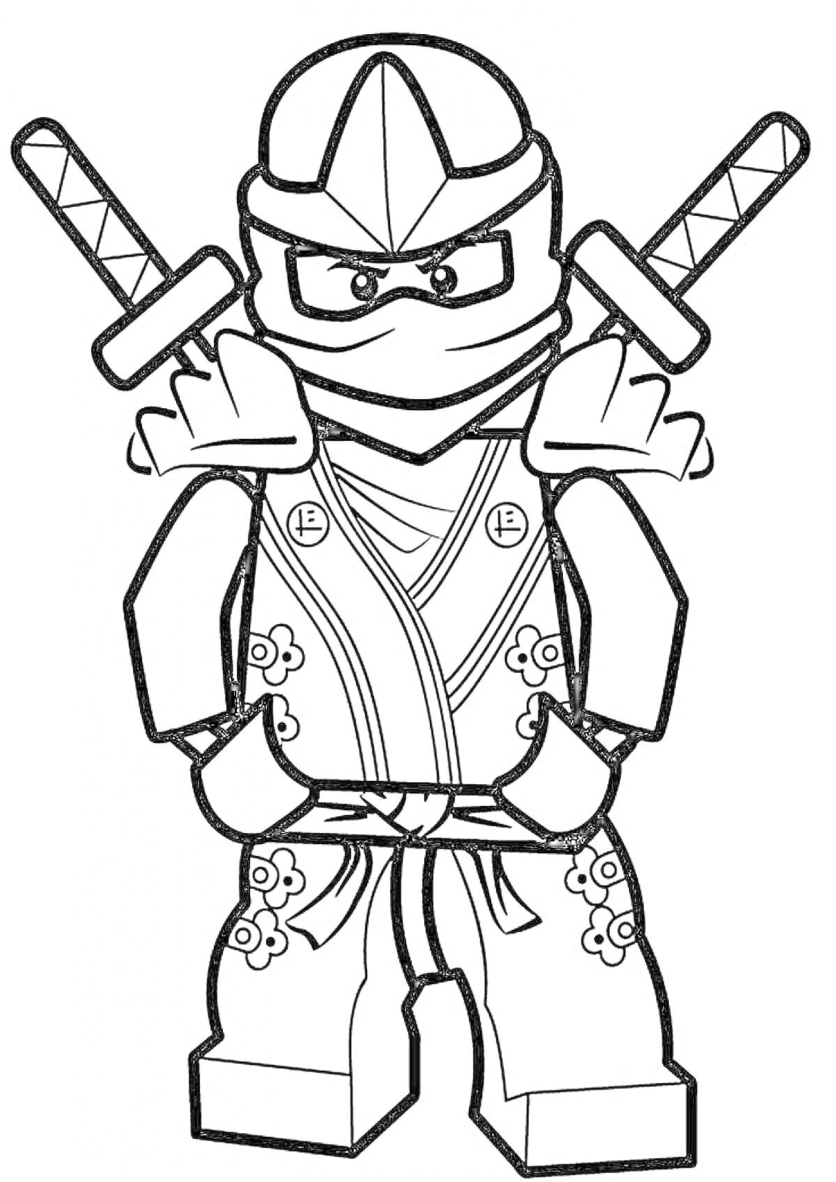 Раскраска Ниндзя с двумя мечами и головным убором