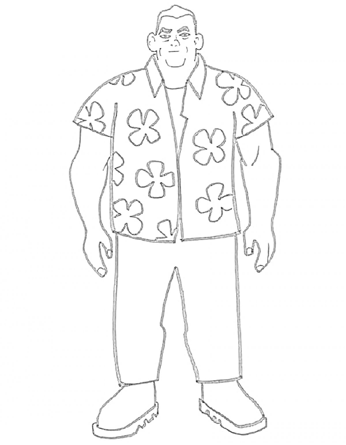 Раскраска Мужчина в гавайской рубашке и брюках