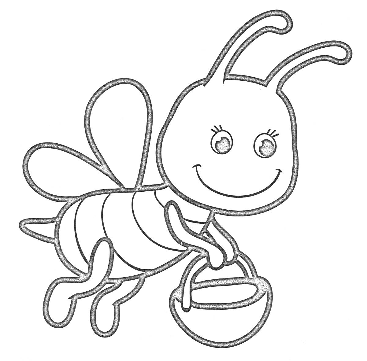 Раскраска Пчелка с крылышками и ведерком