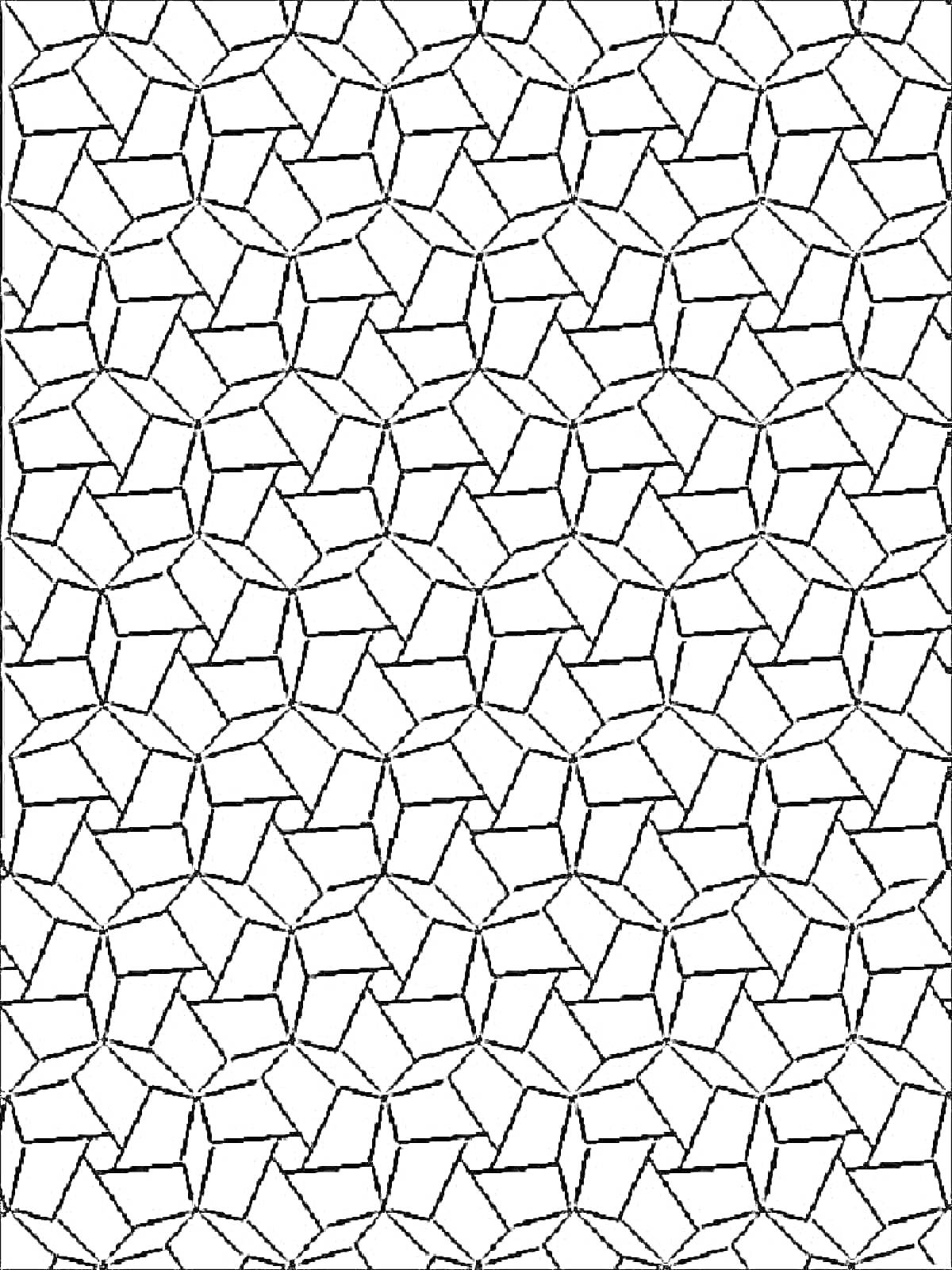 Раскраска геометрическая мозаика из шестиугольников и пятиугольников