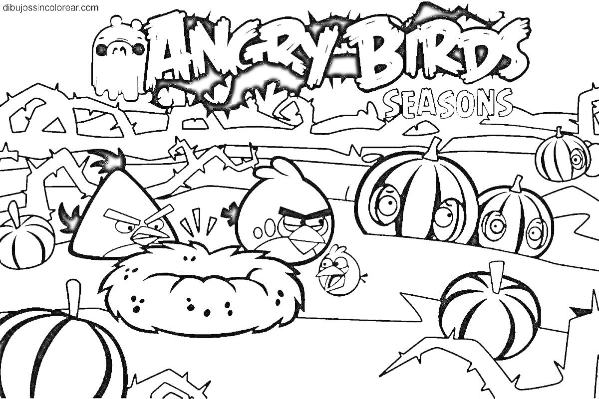 Angry Birds Seasons с тыквами, птицами и символикой Angry Birds