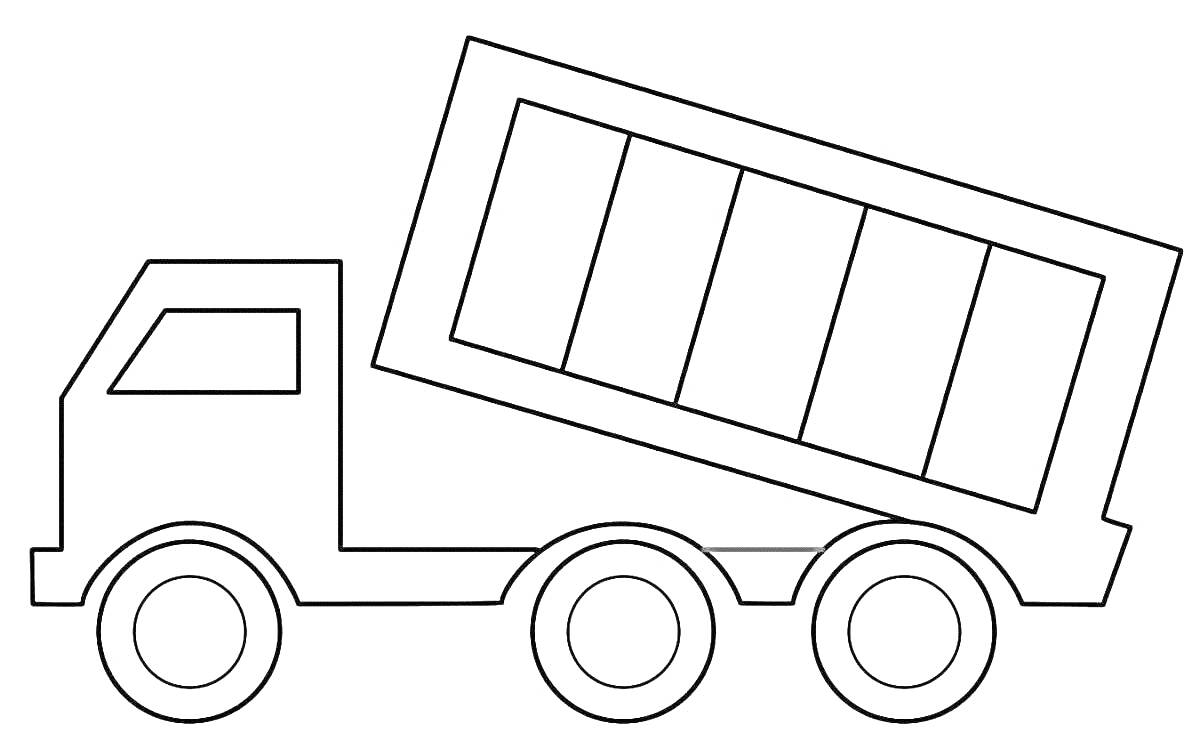 На раскраске изображено: Транспорт, Кузов, Строительная техника, Авто, Грузовая машина