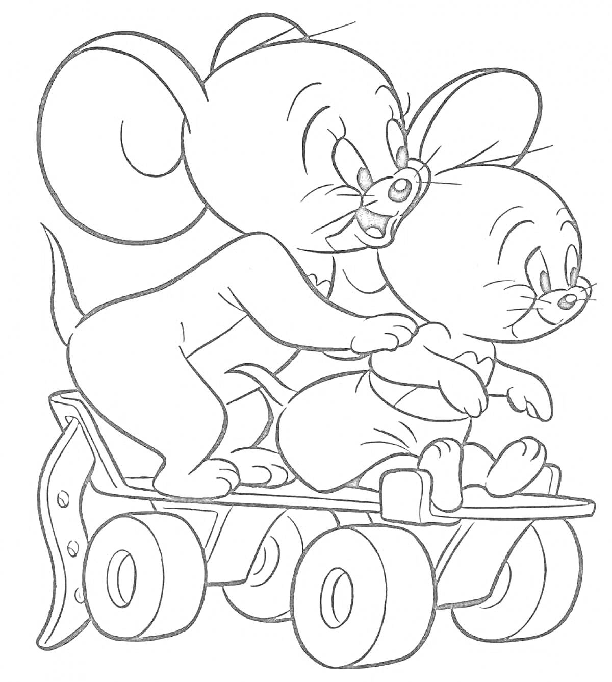Раскраска Два мышонка на машинке с рулем