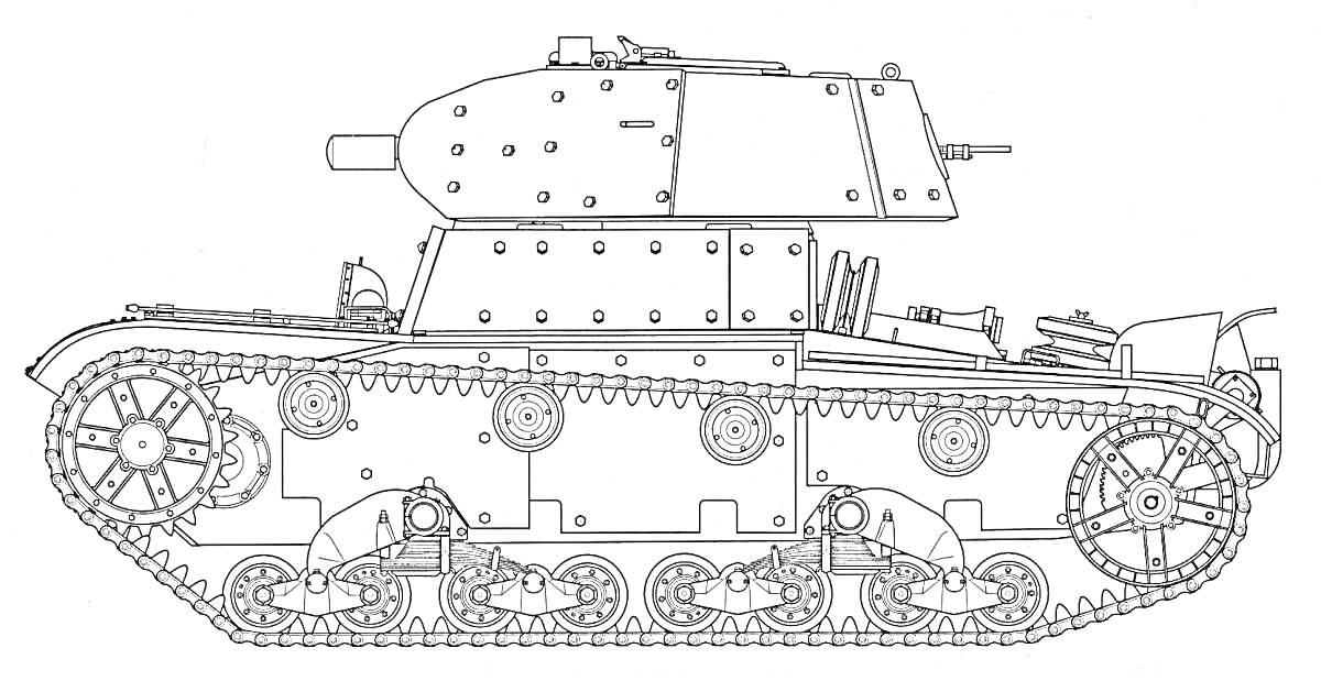  Чертеж танка КВ-1 с подробностями корпуса, башни, гусениц и ходовой части 