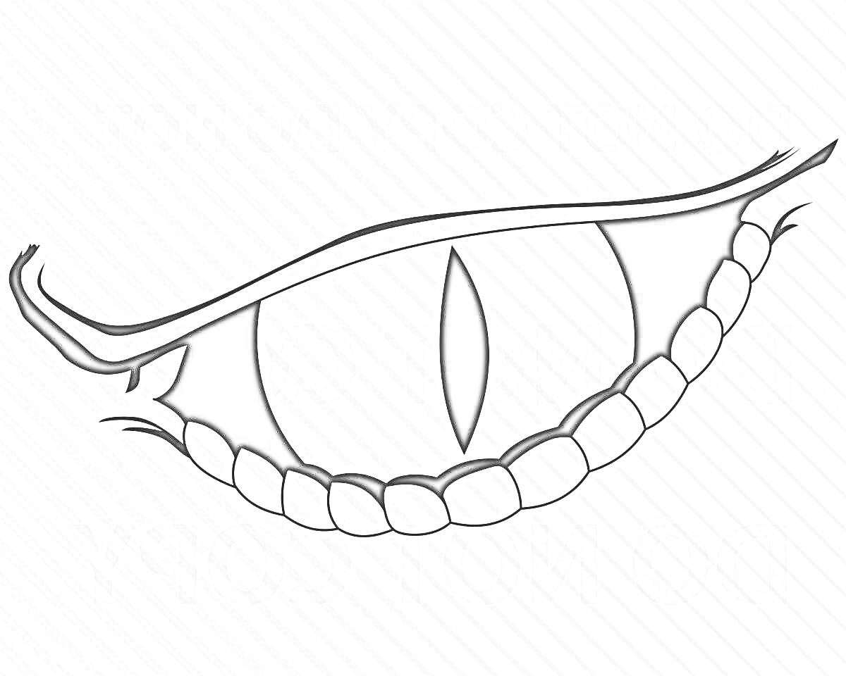 глаз дракона с вертикальным зрачком, горизонтальное размещение, присутствие чешуи на нижнем веке
